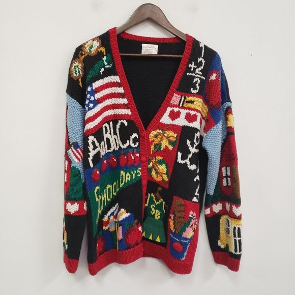 Susan Bristol Sweaters - Vintage Susan Bristol Womens Knit School Days Cardigan Size L Multicolor Teacher